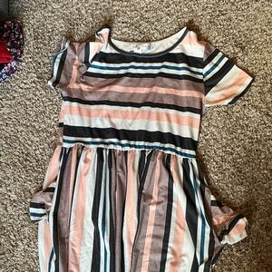 Striped Pink and Blue Kids Dress